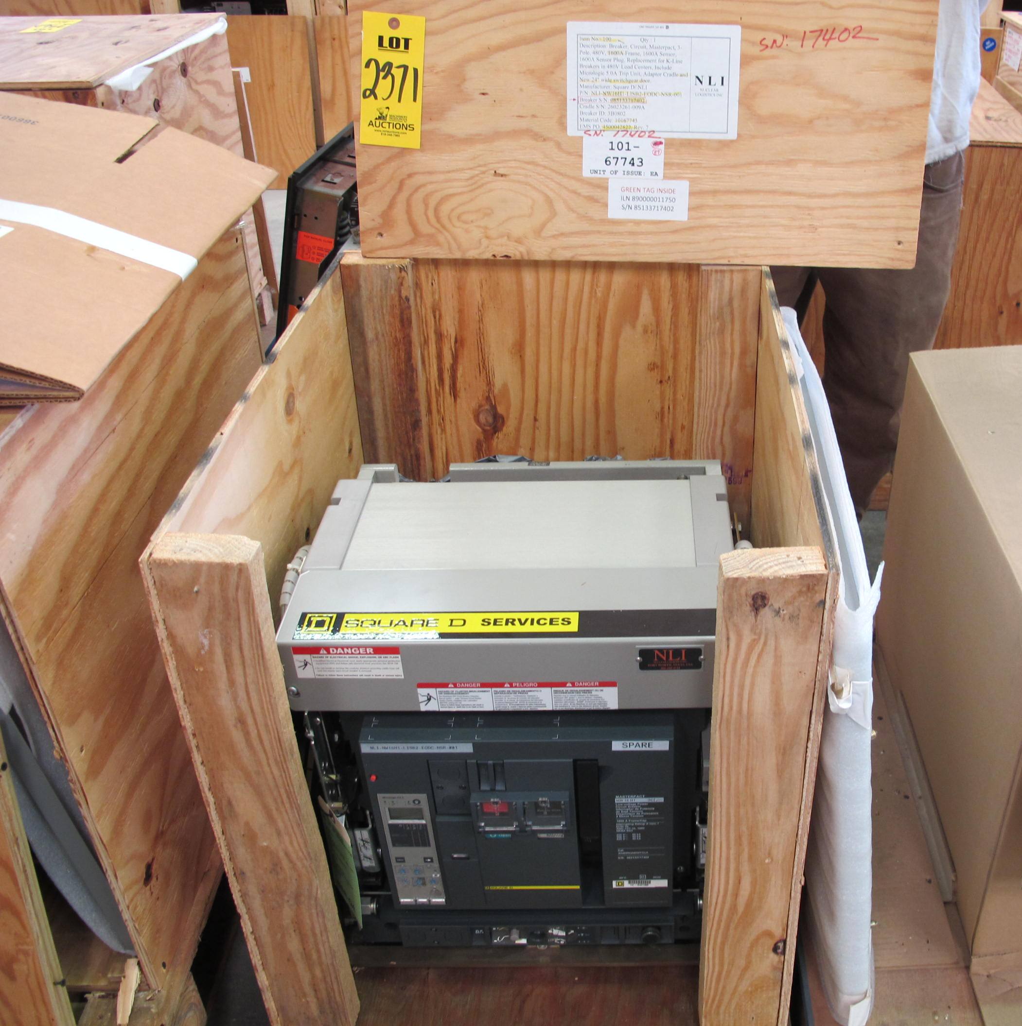 BREAKER, CIRCUIT, 1600 FRAME AMP RATING, MASTERPACT NW 16H1 KIND, 3 POLE, 480 VOLT RATING SQUARE D DIRECT REPLACEMENT FOR NSR ABB K-1600S INCLUDES ONE NEW 24" DOOR, MOUNTS USING EXISTING HINGES > CONTINUOUS CURRENT: 1600A > INTERRUPTING RATING: 65KA @ 635 VAC > 125VDC OPERATED > MICROLOGIC TRIP UNIT 5.0A > 1600A SENSOR > 1600A SENSOR PLUG > 24" DOOR, PART # NLI-NW16H1-LISB2-EODC-NSR-001 (W-44) LOADING & HANDLING FEE $15-